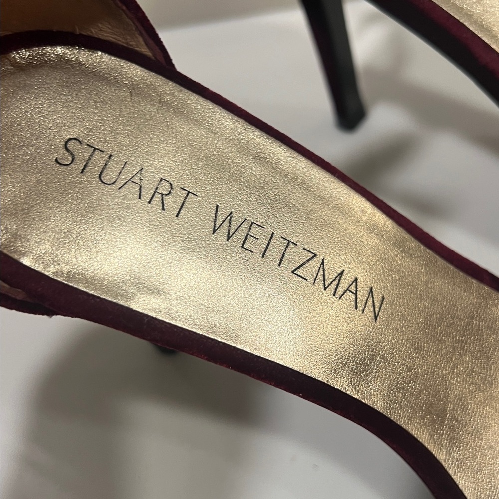 Stuart Weitzman Wine Velvet Bow High-Heel Sandals - Picture 4 of 7